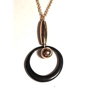 Vintage large Costume Jewelry Midcentury Black Golden Pendant Statement MCM